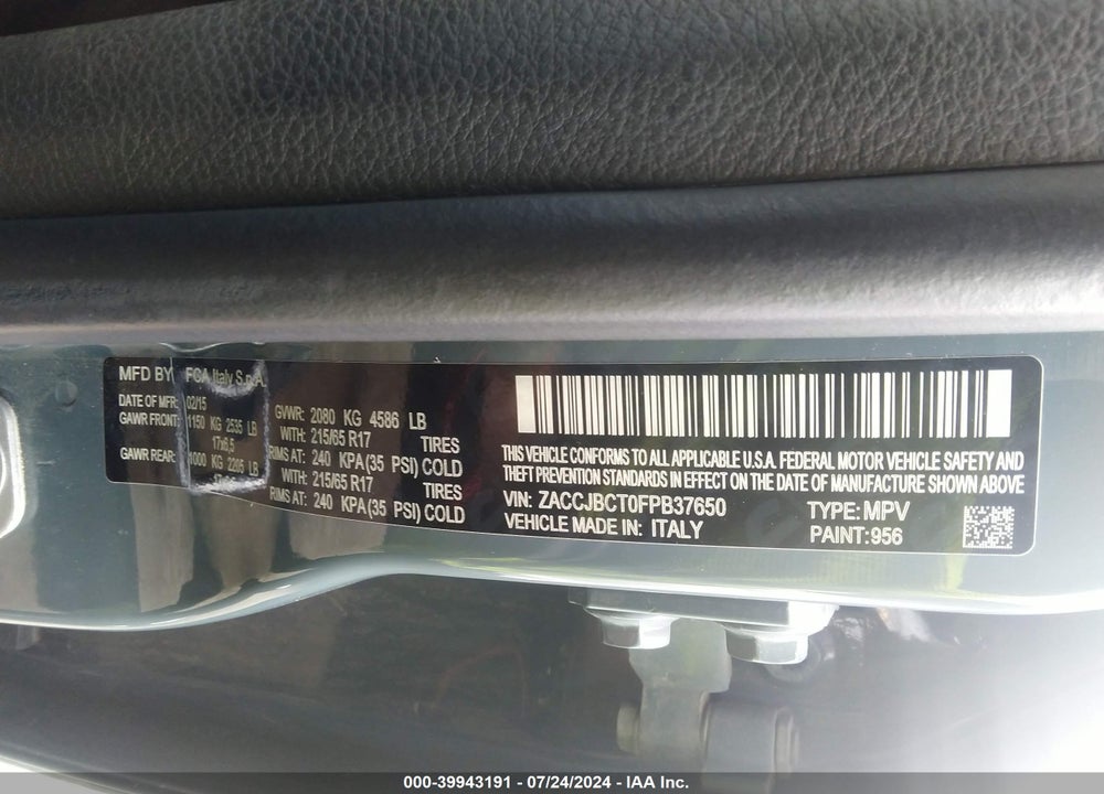 2015 JEEP RENEGADE TRAILHAWK VIN: ZACCJBCT0FPB37650