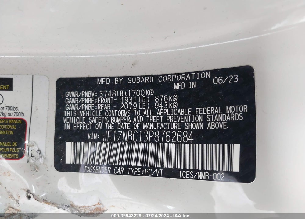 2023 TOYOTA GR86 VIN: JF1ZNBC13P8762684