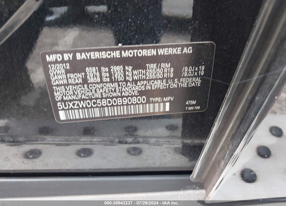 2013 BMW X5 XDRIVE35D VIN: 5UXZW0C58D0B90800