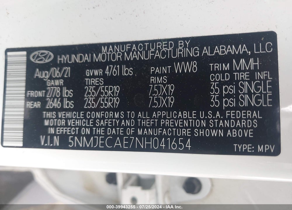 2022 HYUNDAI TUCSON LIMITED VIN: 5NMJECAE7NH041654