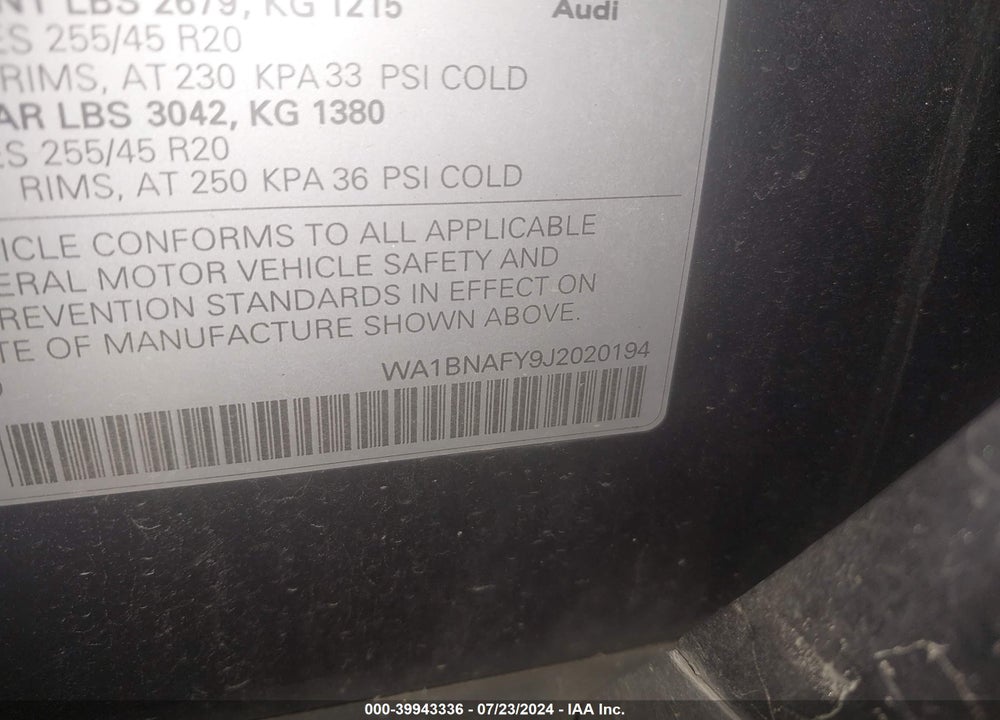 2018 AUDI Q5 2.0T PREMIUM/2.0T TECH PREMIUM VIN: WA1BNAFY9J2020194