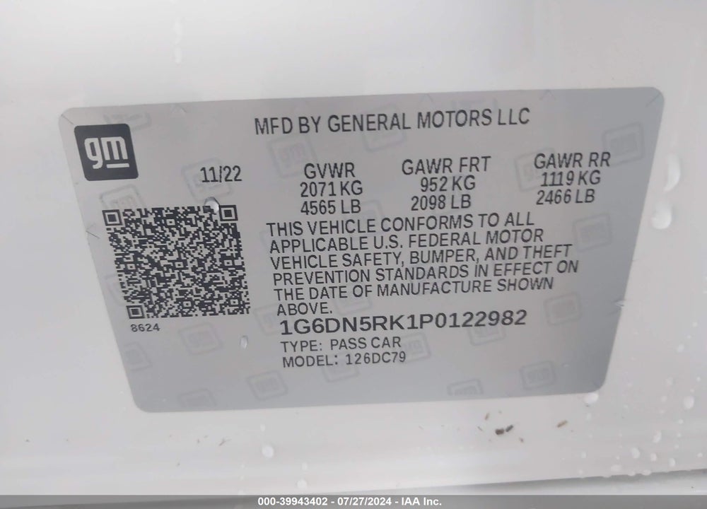 2023 CADILLAC CT5 PREMIUM LUXURY VIN: 1G6DN5RK1P0122982