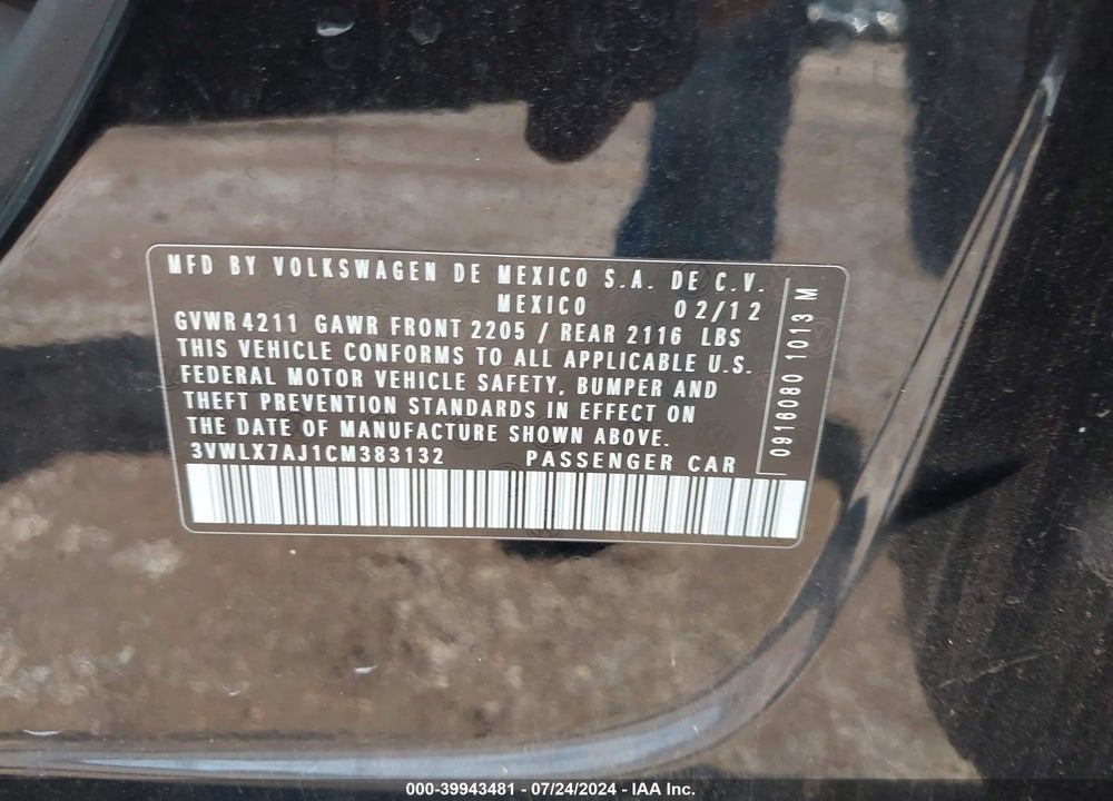 2012 VOLKSWAGEN JETTA 2.5L SEL PREMIUM VIN: 3VWLX7AJ1CM383132