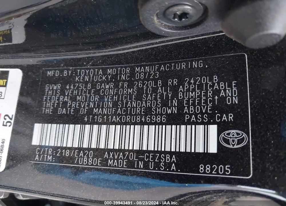 2024 TOYOTA CAMRY SE VIN: 4T1G11AK0RU846986