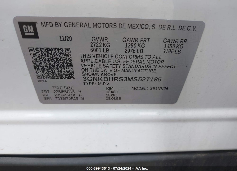 2021 CHEVROLET BLAZER AWD 2LT VIN: 3GNKBHRS3MS527185