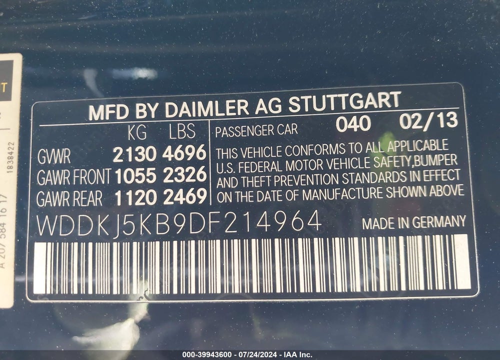 2013 MERCEDES-BENZ E 350 VIN: WDDKJ5KB9DF214964
