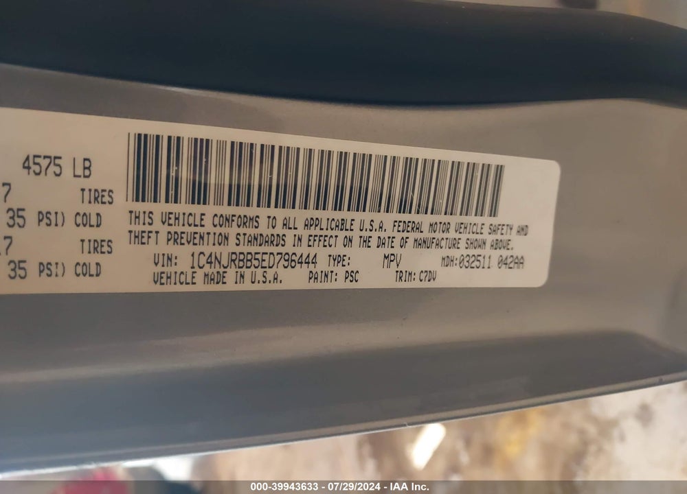 2014 JEEP PATRIOT SPORT VIN: 1C4NJRBB5ED796444