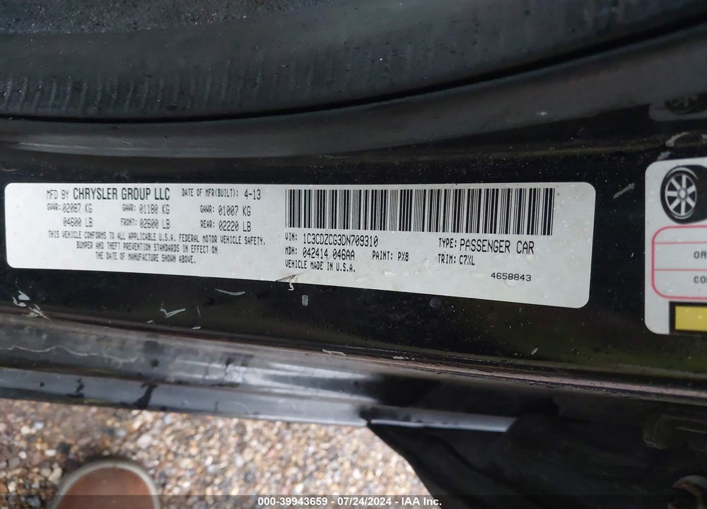 2013 DODGE AVENGER SXT VIN: 1C3CDZCG3DN709310