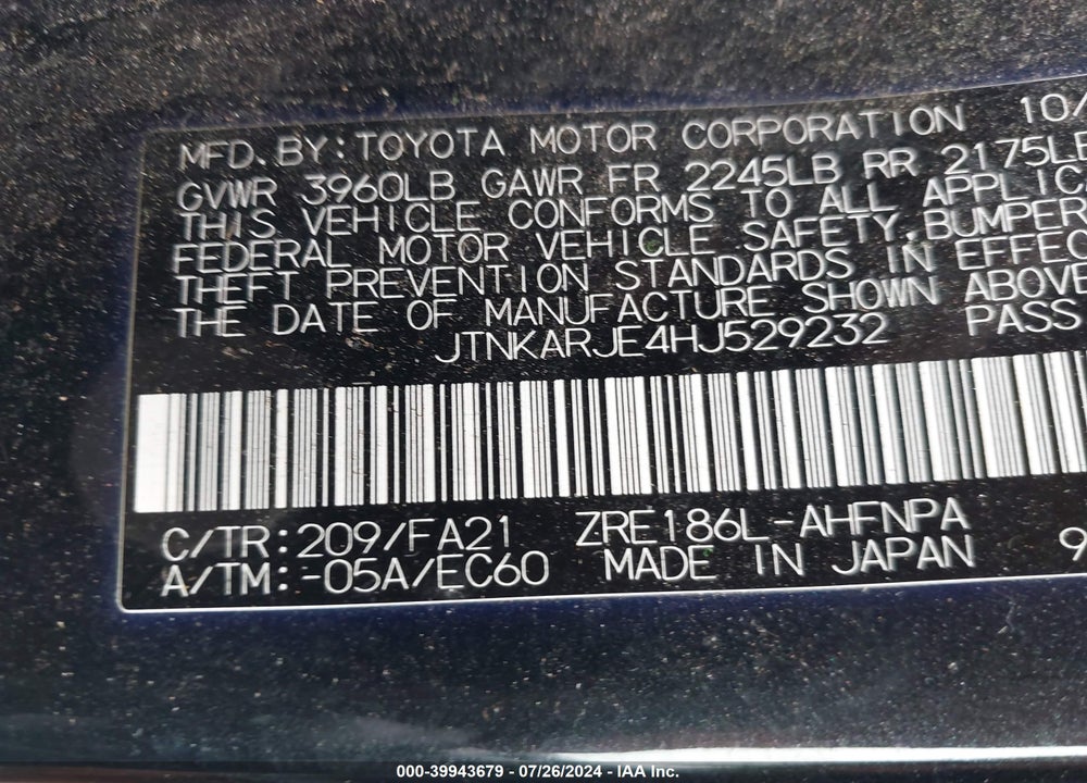 2017 TOYOTA COROLLA IM VIN: JTNKARJE4HJ529232