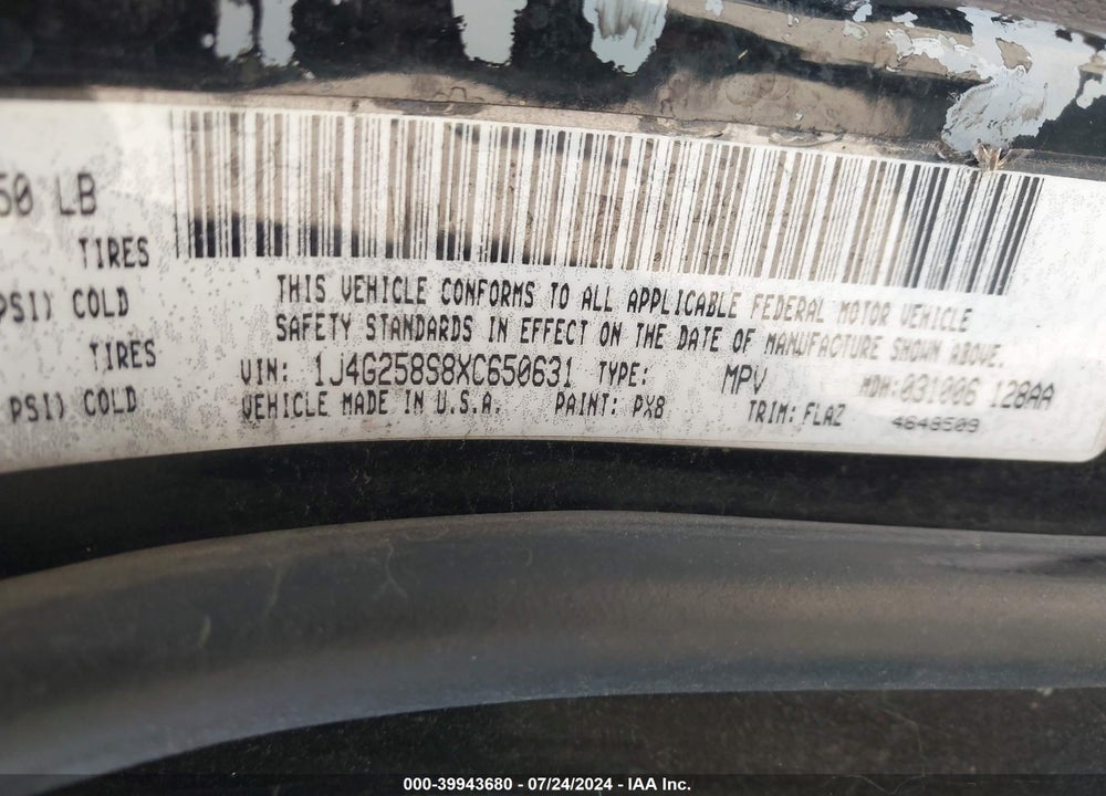 1999 JEEP GRAND CHEROKEE LAREDO VIN: 1J4G258S8XC650631