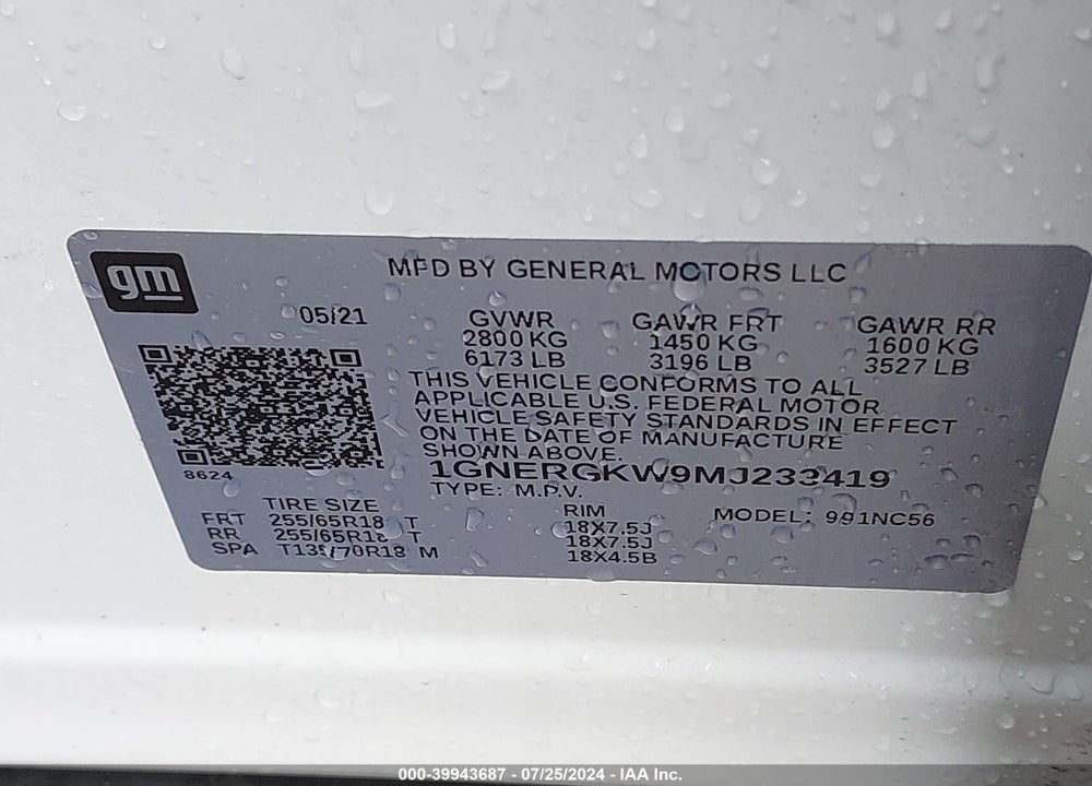 2021 CHEVROLET TRAVERSE FWD LT CLOTH VIN: 1GNERGKW9MJ233419