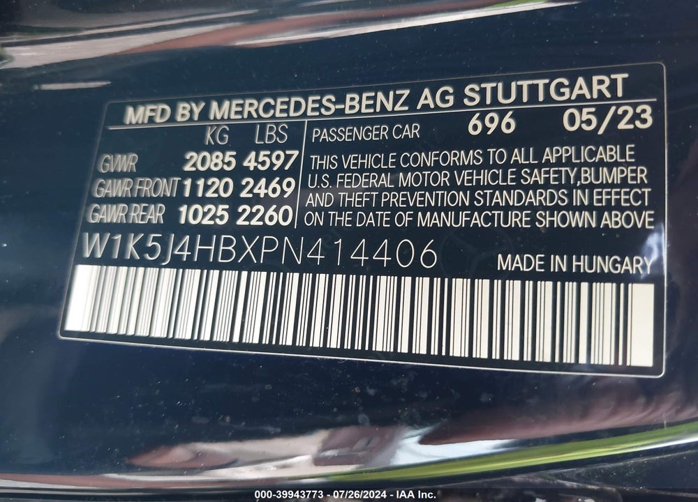 2023 MERCEDES-BENZ CLA 250 COUPE 4MATIC VIN: W1K5J4HBXPN414406