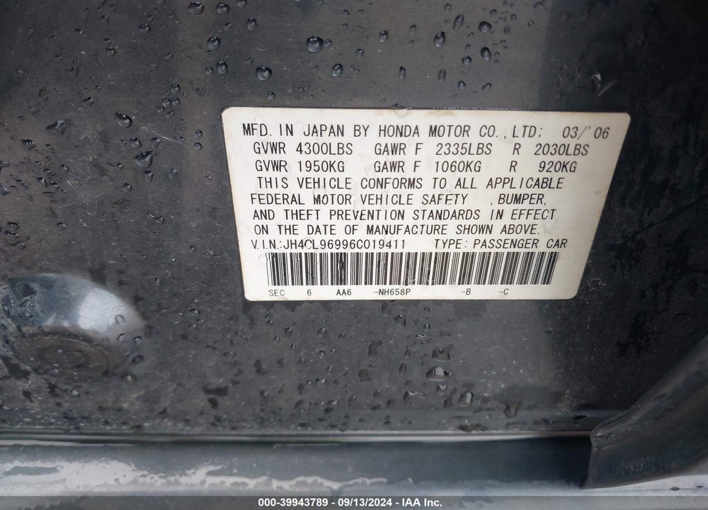 2006 ACURA TSX VIN: JH4CL96996C019411