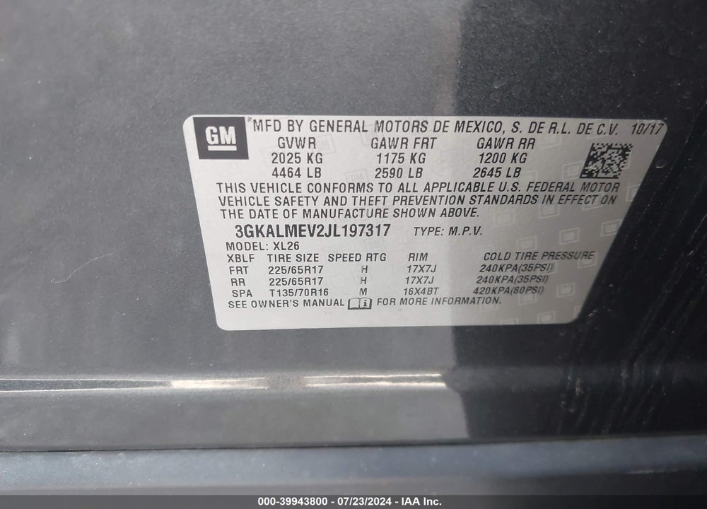 2018 GMC TERRAIN SLE VIN: 3GKALMEV2JL197317