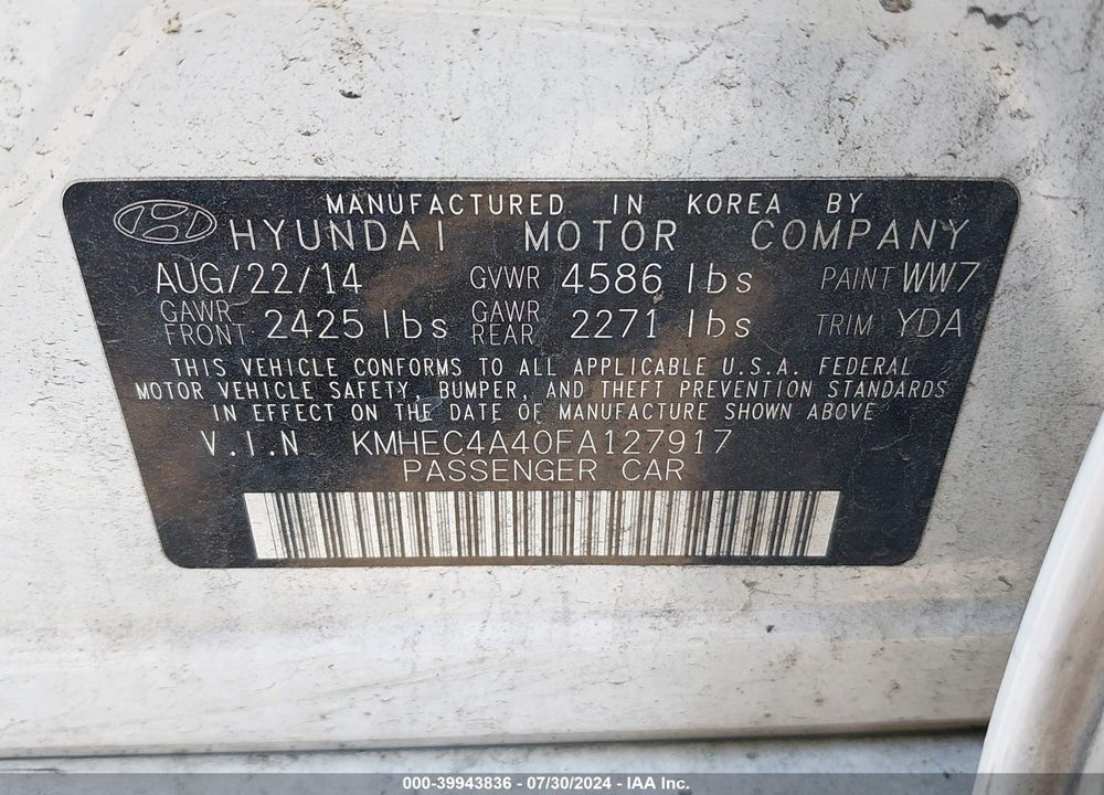 2015 HYUNDAI SONATA HYBRID LIMITED VIN: KMHEC4A40FA127917