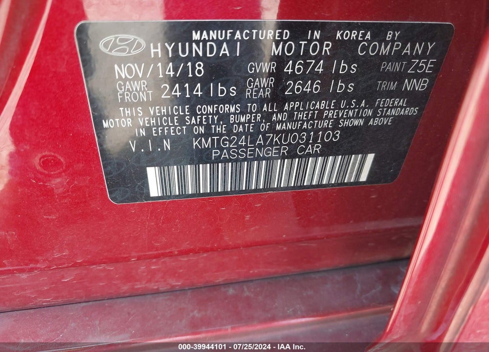 2019 GENESIS G70 2.0T SPORT VIN: KMTG24LA7KU031103