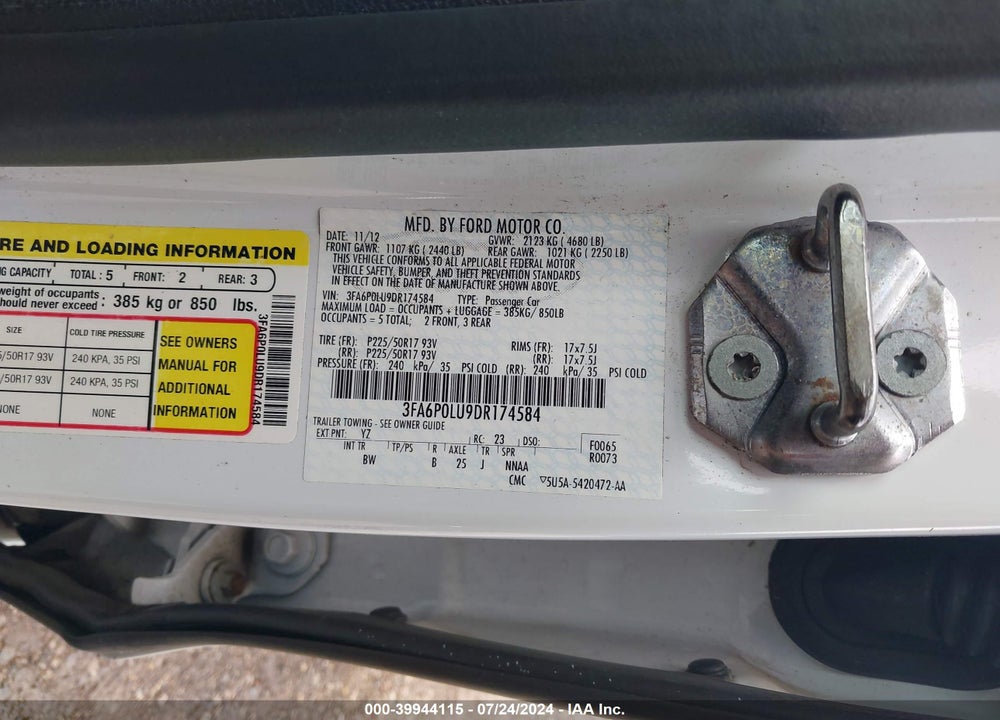 2013 FORD FUSION HYBRID SE VIN: 3FA6P0LU9DR174584