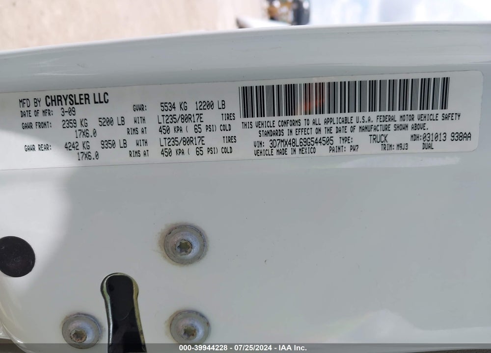 2009 DODGE RAM 3500 VIN: 3D7MX48L69G544505