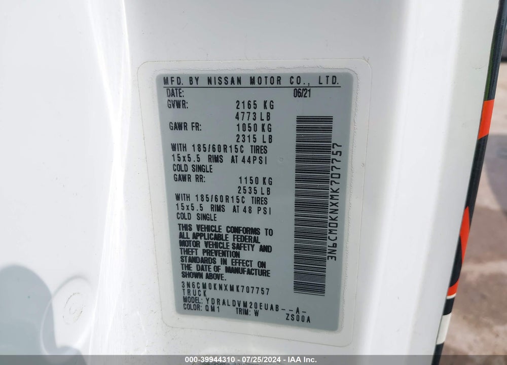2021 NISSAN NV200 COMPACT CARGO S XTRONIC CVT VIN: 3N6CM0KNXMK707757