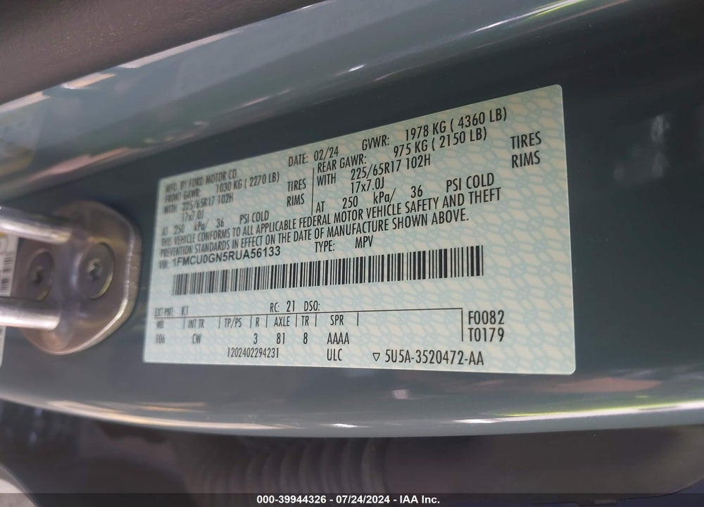 2024 FORD ESCAPE ACTIVE VIN: 1FMCU0GN5RUA56133