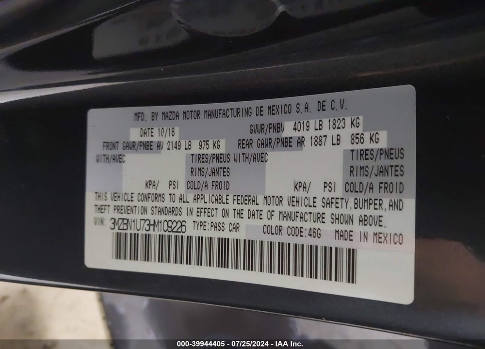 2017 MAZDA 3 SPORT VIN: 3MZBN1U73HM109226