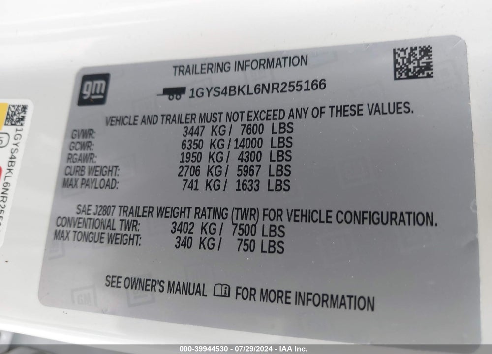 2022 CADILLAC ESCALADE 4WD PREMIUM LUXURY VIN: 1GYS4BKL6NR255166