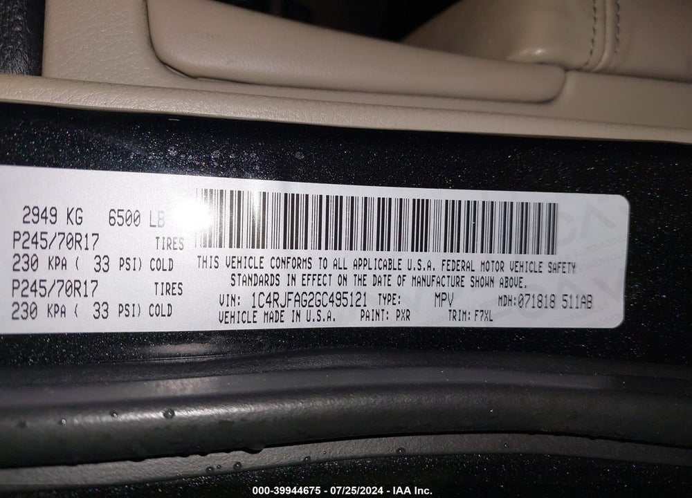 2016 JEEP GRAND CHEROKEE LAREDO VIN: 1C4RJFAG2GC495121