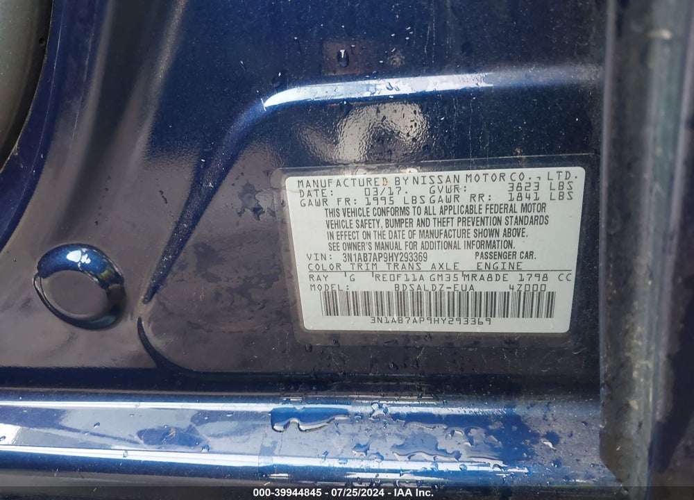 2017 NISSAN SENTRA SV VIN: 3N1AB7AP9HY293369