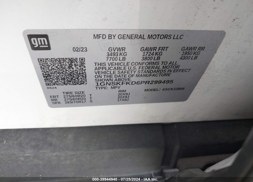 2023 CHEVROLET SUBURBAN 4WD PREMIER VIN: 1GNSKFKD6PR299495
