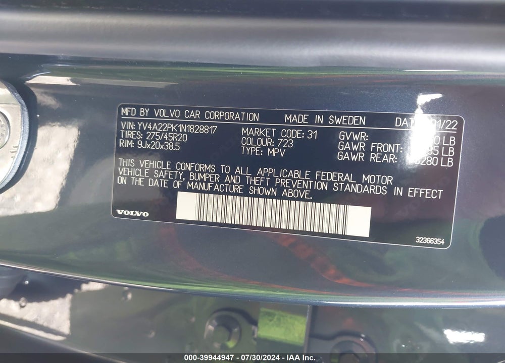 2022 VOLVO XC90 T6 MOMENTUM 7 PASSENGER VIN: YV4A22PK1N1828817