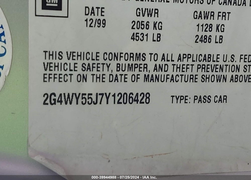 2000 BUICK CENTURY LIMITED VIN: 2G4WY55J7Y1206428