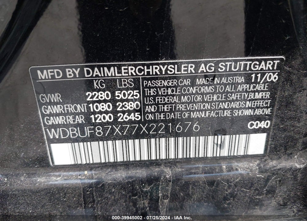 2007 MERCEDES-BENZ E 350 VIN: WDBUF87X77X221676