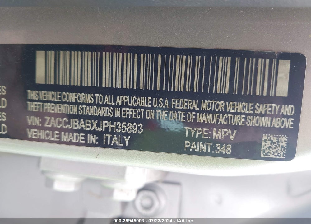 2018 JEEP RENEGADE SPORT 4X4 VIN: ZACCJBABXJPH35893