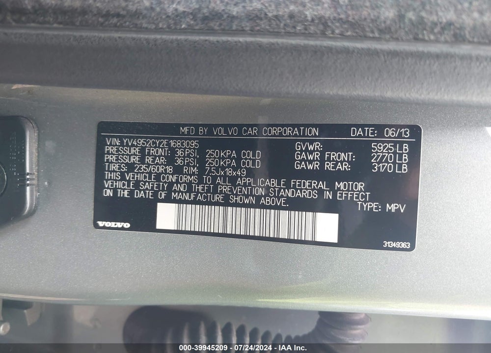 2014 VOLVO XC90 3.2/3.2 PLATINUM/3.2 PREMIER PLUS VIN: YV4952CY2E1683095