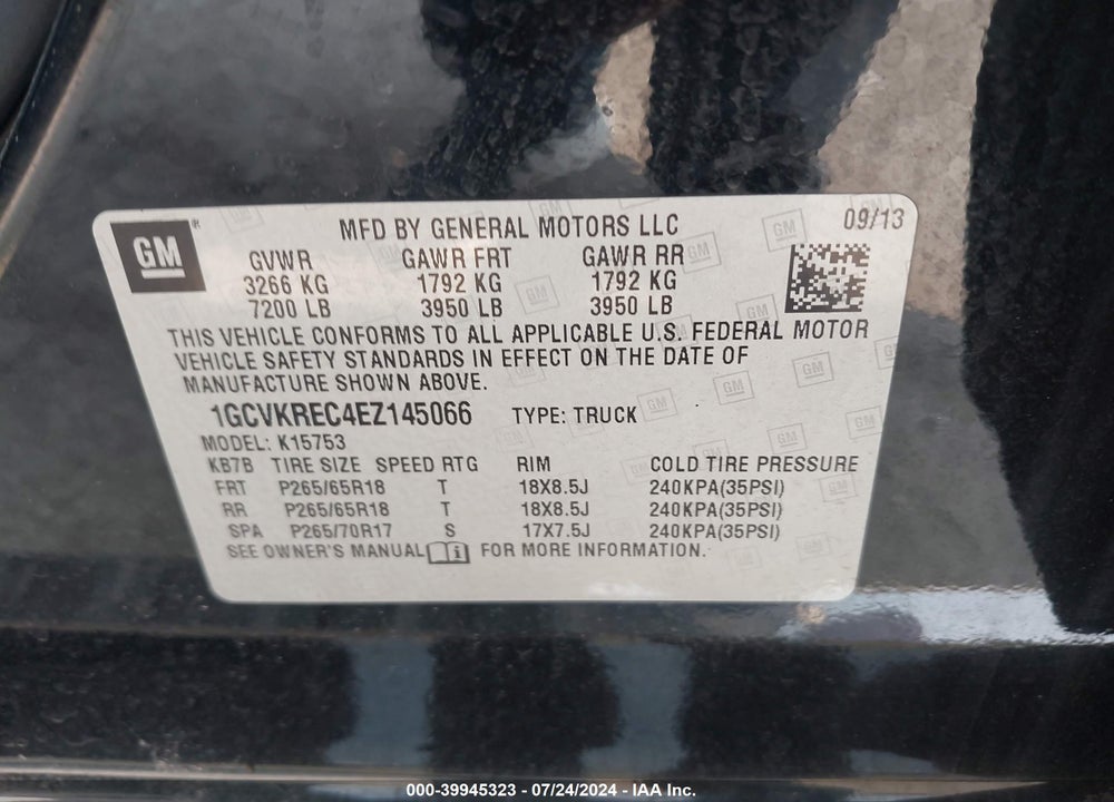 2014 CHEVROLET SILVERADO 1500 2LT VIN: 1GCVKREC4EZ145066