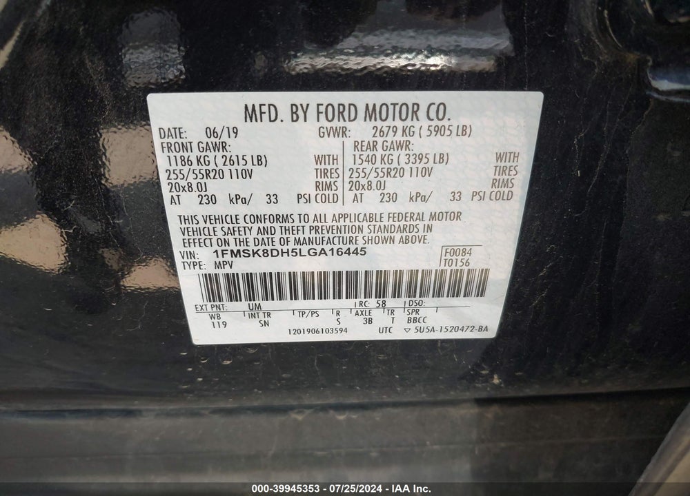 2020 FORD EXPLORER XLT VIN: 1FMSK8DH5LGA16445