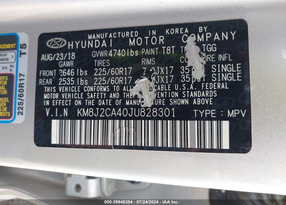 2018 HYUNDAI TUCSON VIN: KM8J2CA40JU828301