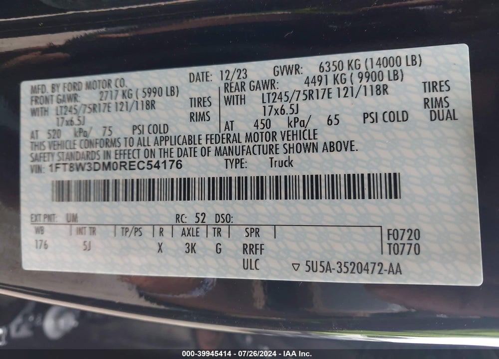 2024 FORD F-350 LARIAT VIN: 1FT8W3DM0REC54176