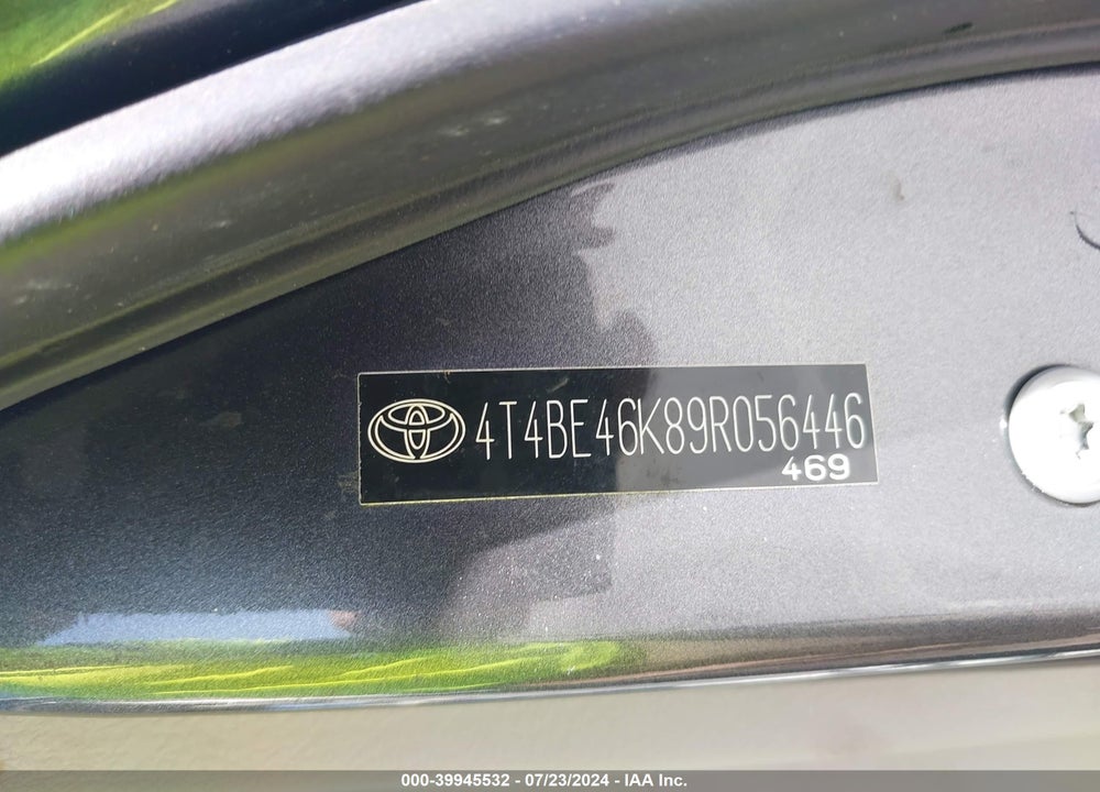 2009 TOYOTA CAMRY LE VIN: 4T4BE46K89R056446