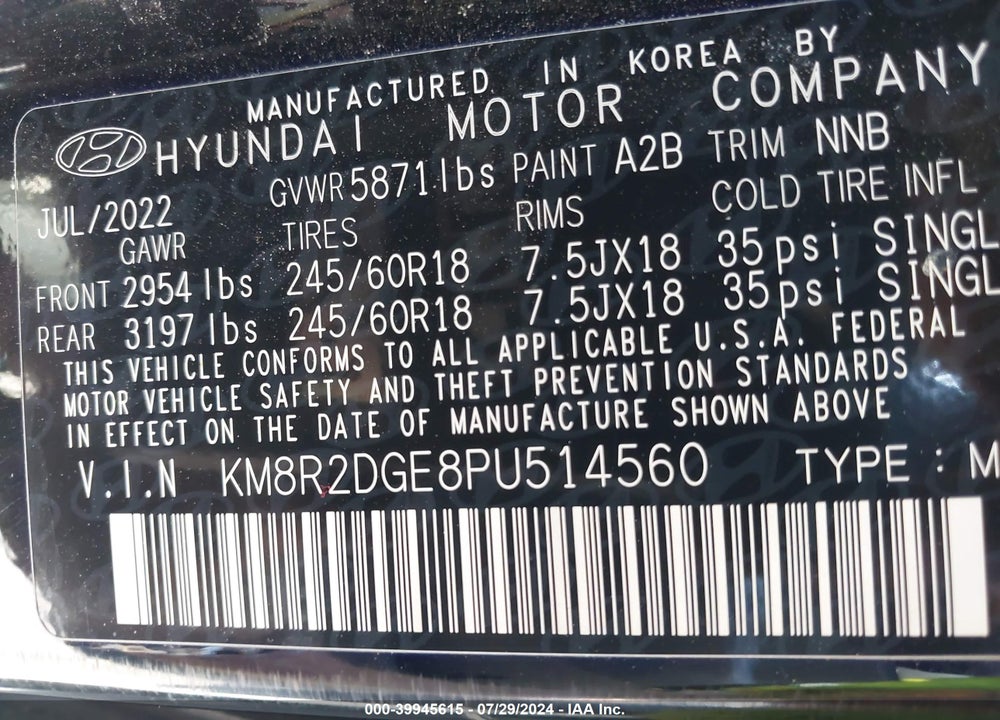 2023 HYUNDAI PALISADE SEL VIN: KM8R2DGE8PU514560