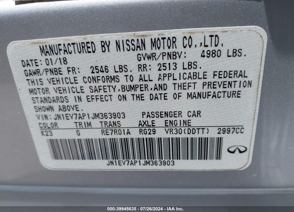 2018 INFINITI Q50 3.0T LUXE VIN: JN1EV7AP1JM363903