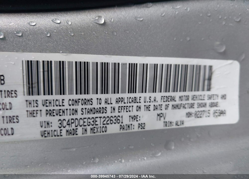 2014 DODGE JOURNEY R/T VIN: 3C4PDCEG3ET226361