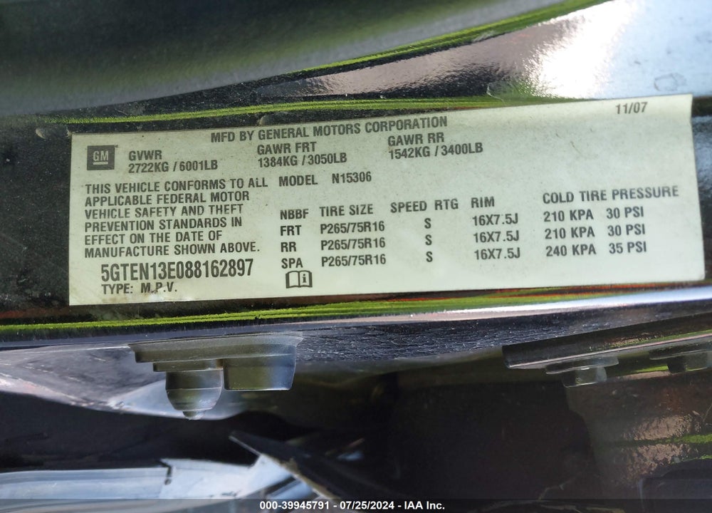 2008 HUMMER H3 SUV VIN: 5GTEN13E088162897