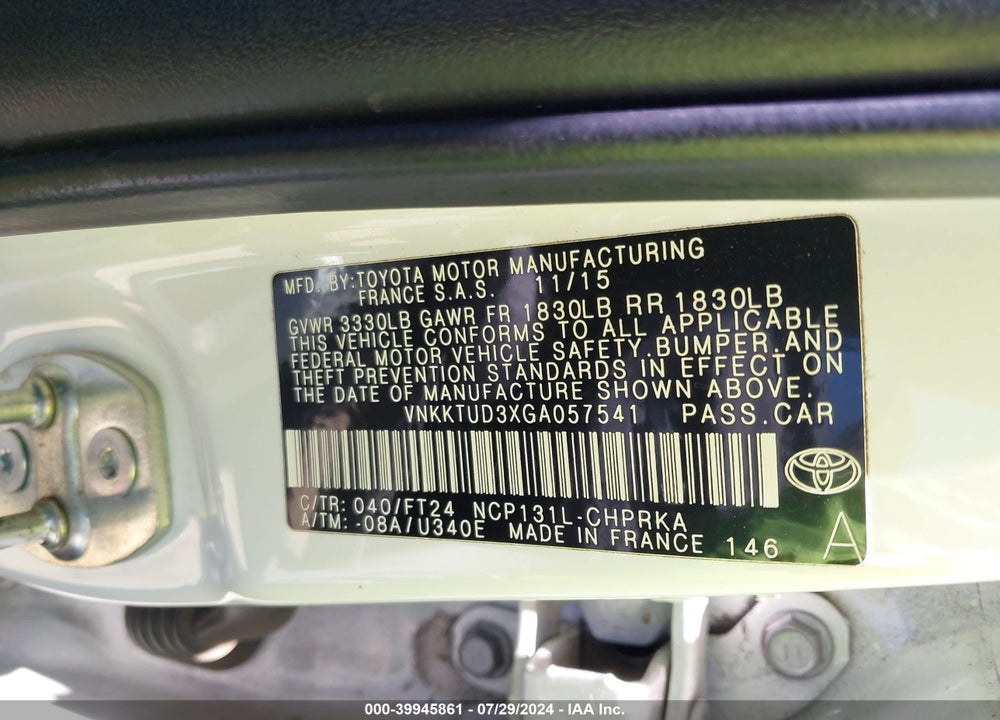 2016 TOYOTA YARIS SE VIN: VNKKTUD3XGA057541