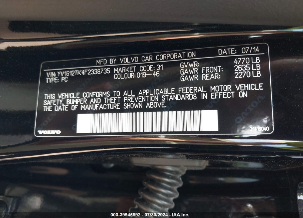 2015 VOLVO S60 T5 PREMIER VIN: YV1612TK4F2338735
