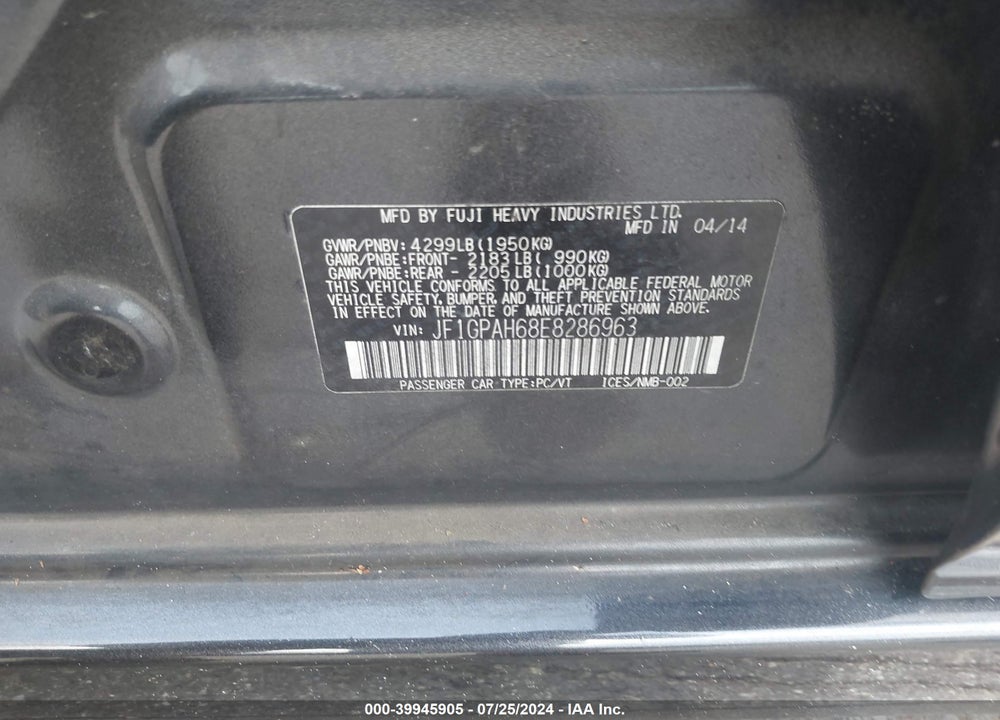 2014 SUBARU IMPREZA 2.0I LIMITED VIN: JF1GPAH68E8286963