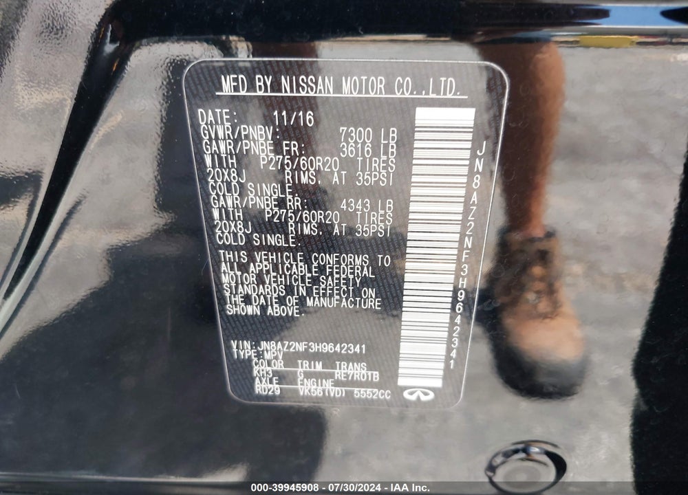 2017 INFINITI QX80 VIN: JN8AZ2NF3H9642341