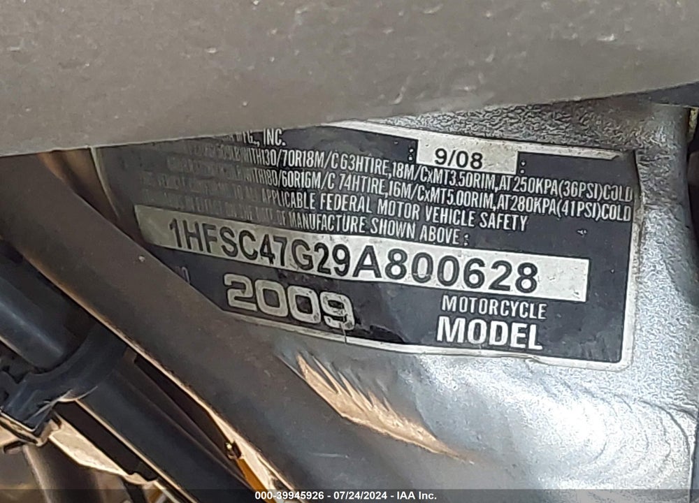 2009 HONDA GL1800 VIN: 1HFSC47G29A800628