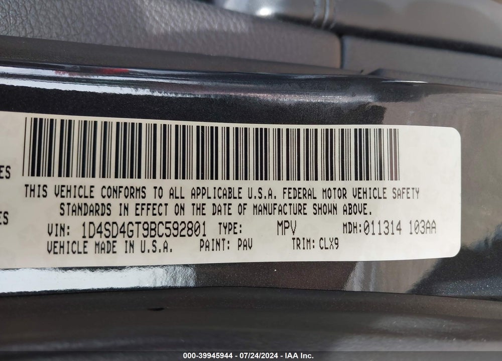 2011 DODGE DURANGO CREW VIN: 1D4SD4GT9BC592801