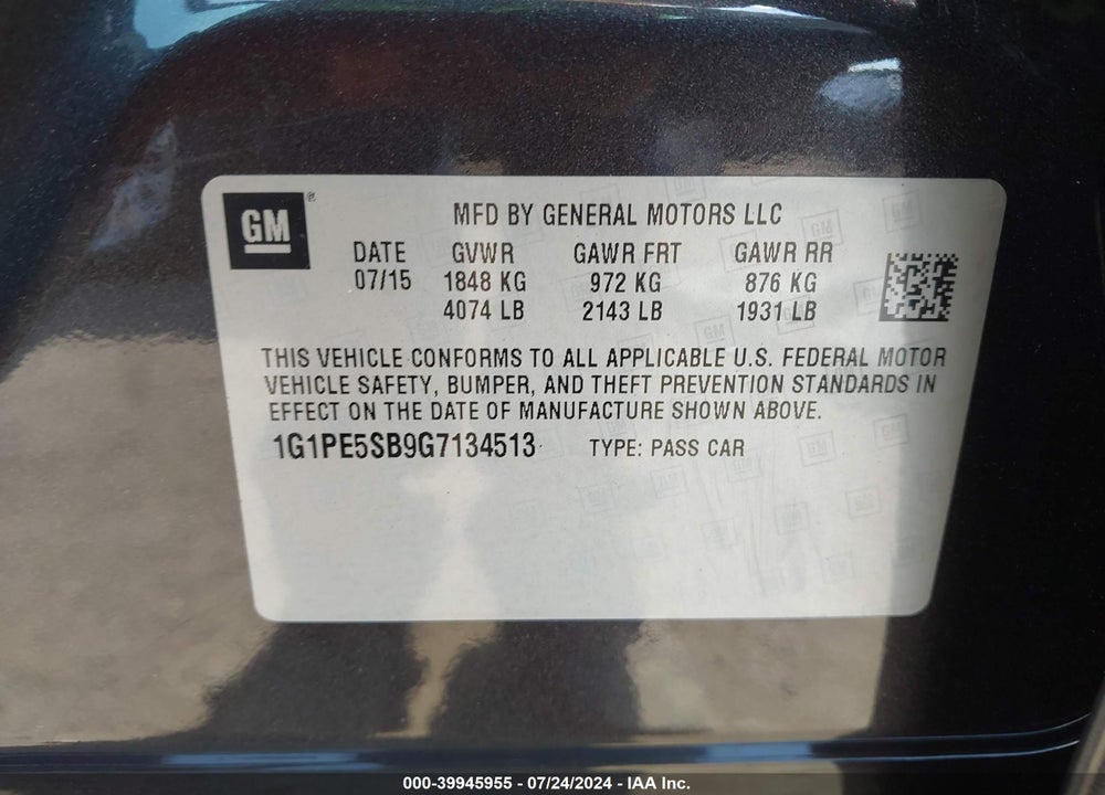 2016 CHEVROLET CRUZE LIMITED 1LT AUTO VIN: 1G1PE5SB9G7134513
